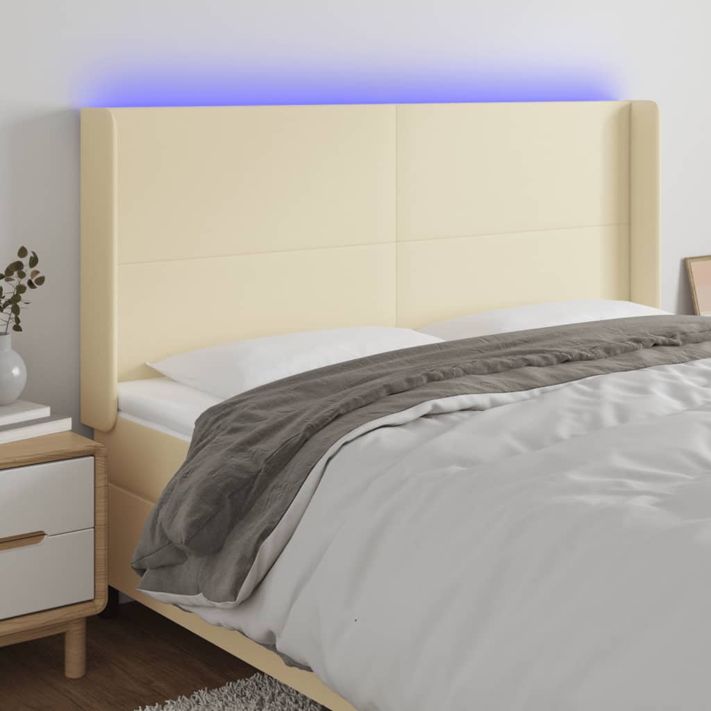 vidaXL Zagłówek do łóżka z LED kremowy 203x16x118/128cm sztuczna skóra