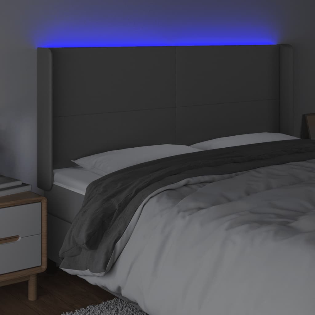 vidaXL Zagłówek do łóżka z LED, szary, 203x16x118/128cm sztuczna skóra