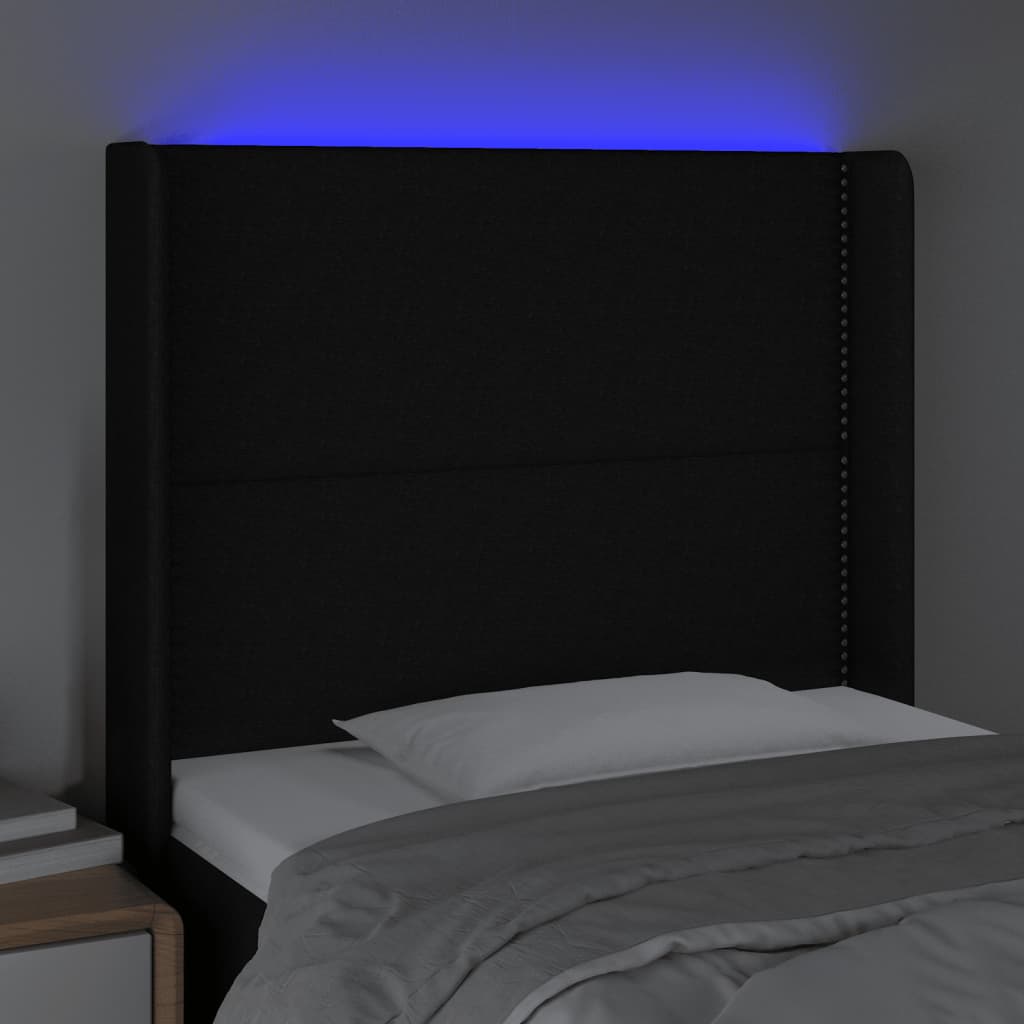 vidaXL Zagłówek do łóżka z LED, czarny, 83x16x118/128 cm, tkanina