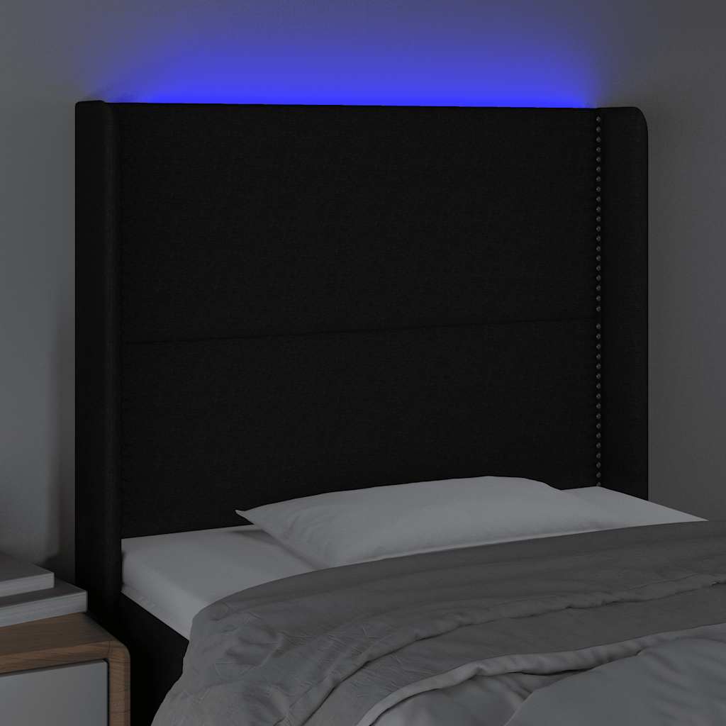 vidaXL Zagłówek do łóżka z LED, czarny, 83x16x118/128 cm, tkanina
