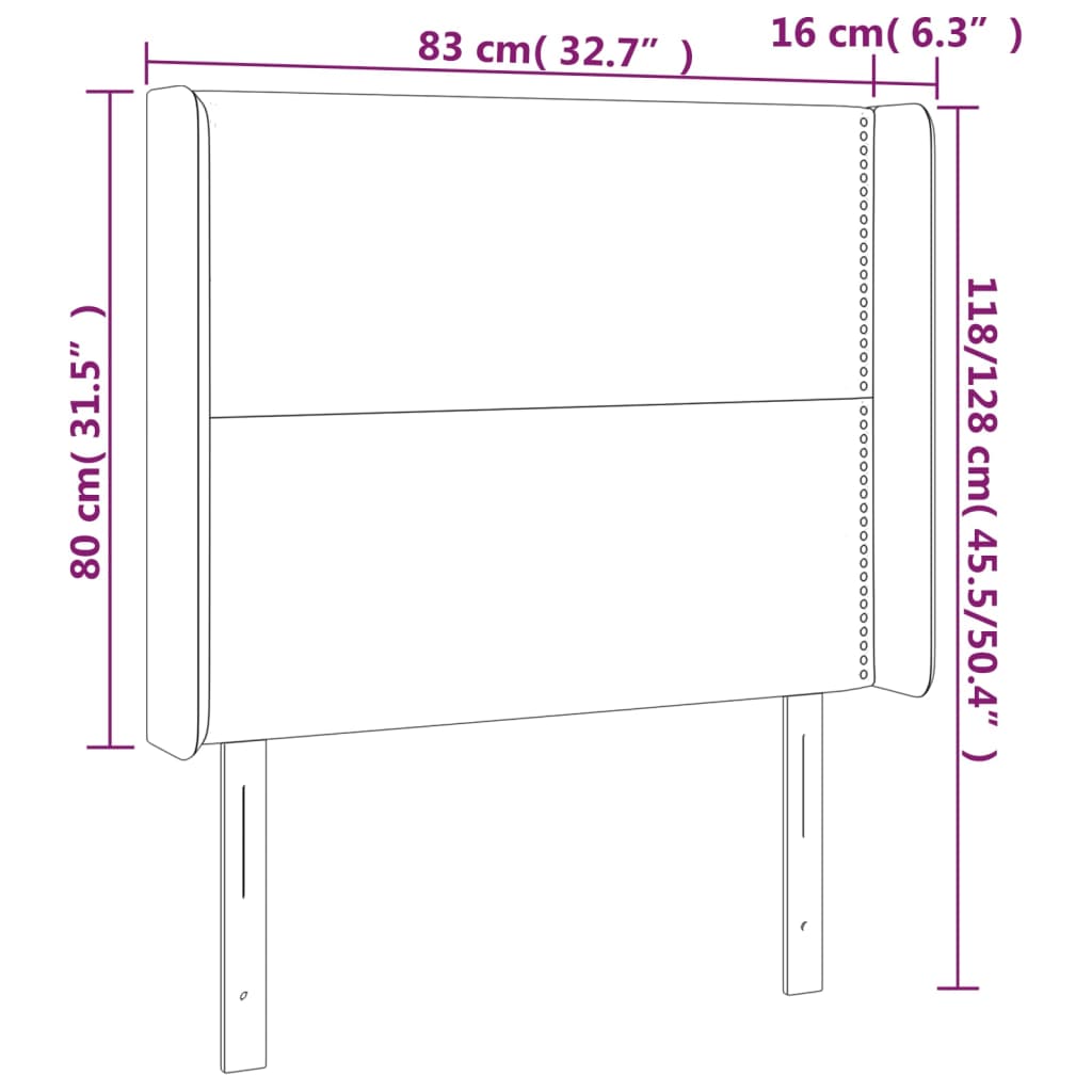 vidaXL Zagłówek do łóżka z LED, czarny, 83x16x118/128 cm, tkanina