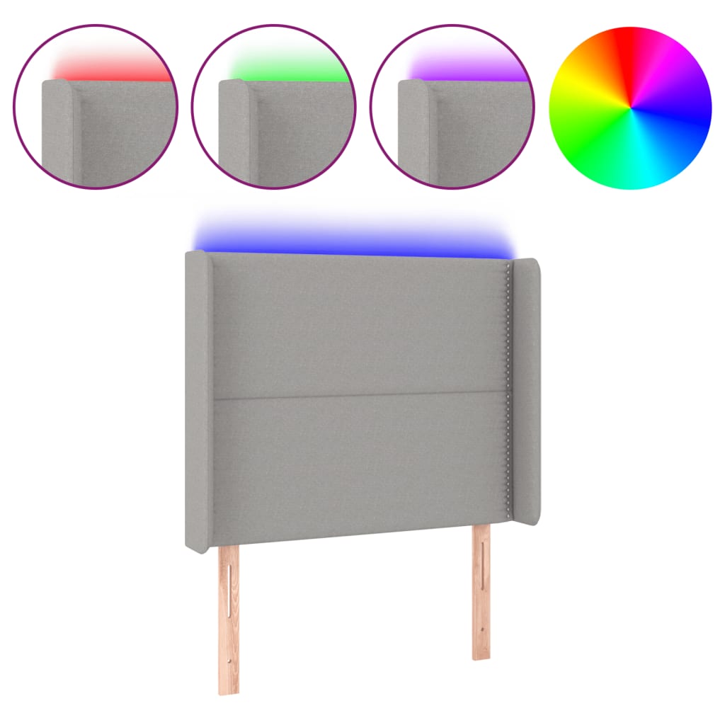 vidaXL Zagłówek do łóżka z LED, jasnoszary, 93x16x118/128 cm, tkanina