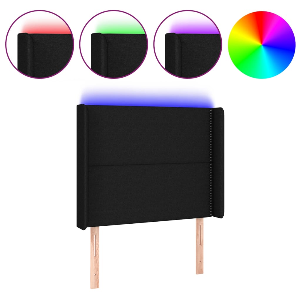 vidaXL Zagłówek do łóżka z LED, czarny, 93x16x118/128 cm, tkanina