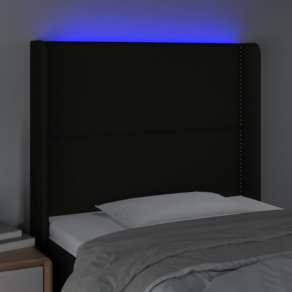 vidaXL Zagłówek do łóżka z LED, czarny, 93x16x118/128 cm, tkanina