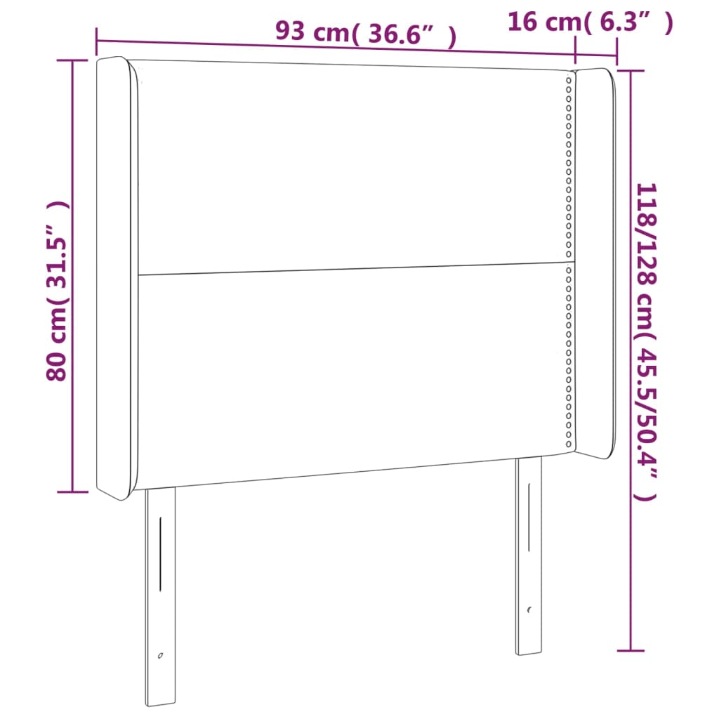 vidaXL Zagłówek do łóżka z LED, czarny, 93x16x118/128 cm, tkanina