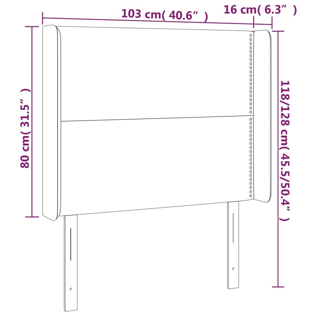 vidaXL Zagłówek do łóżka z LED, jasnoszary, 103x16x118/128 cm, tkanina