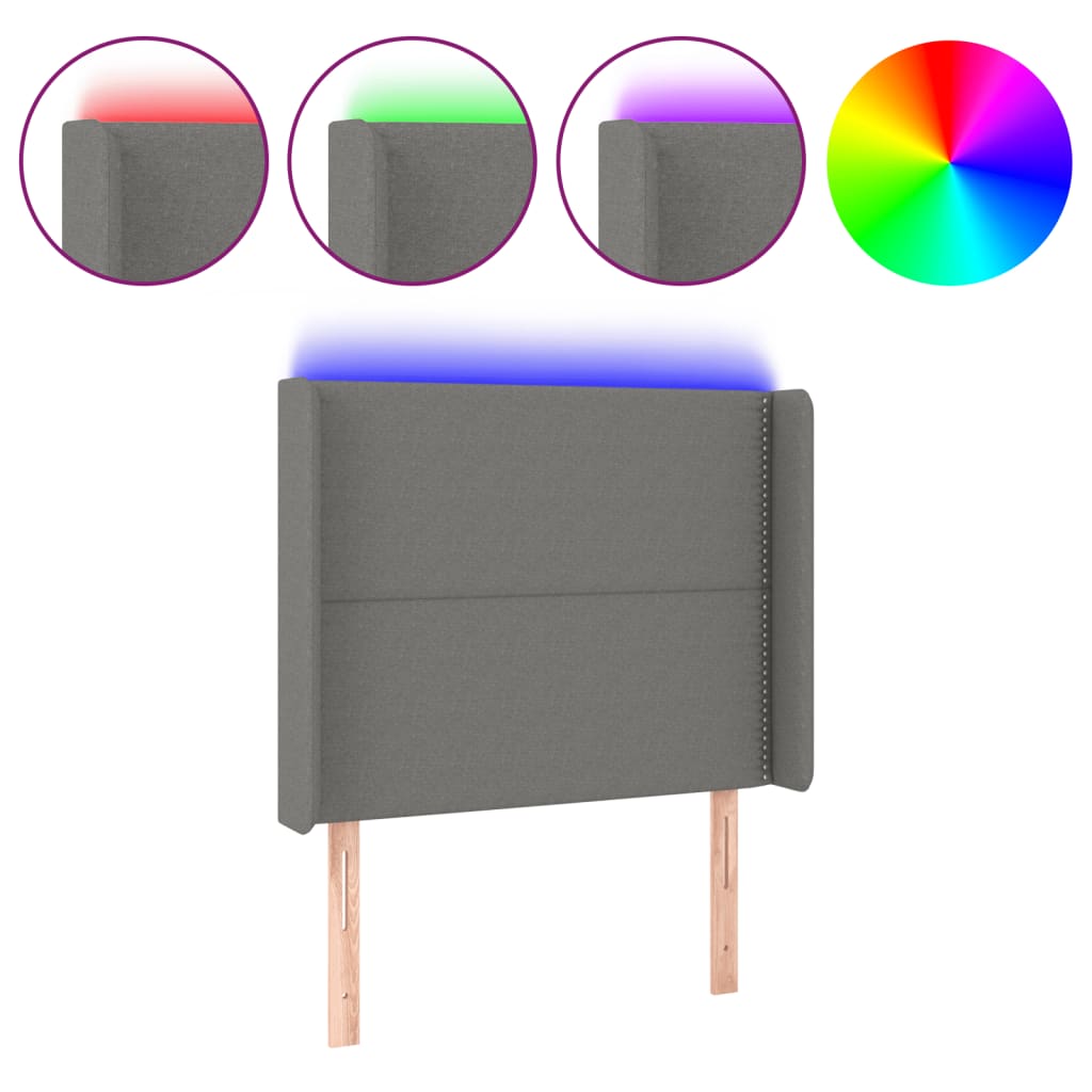vidaXL Zagłówek do łóżka z LED, ciemnoszary, 103x16x118/128cm, tkanina