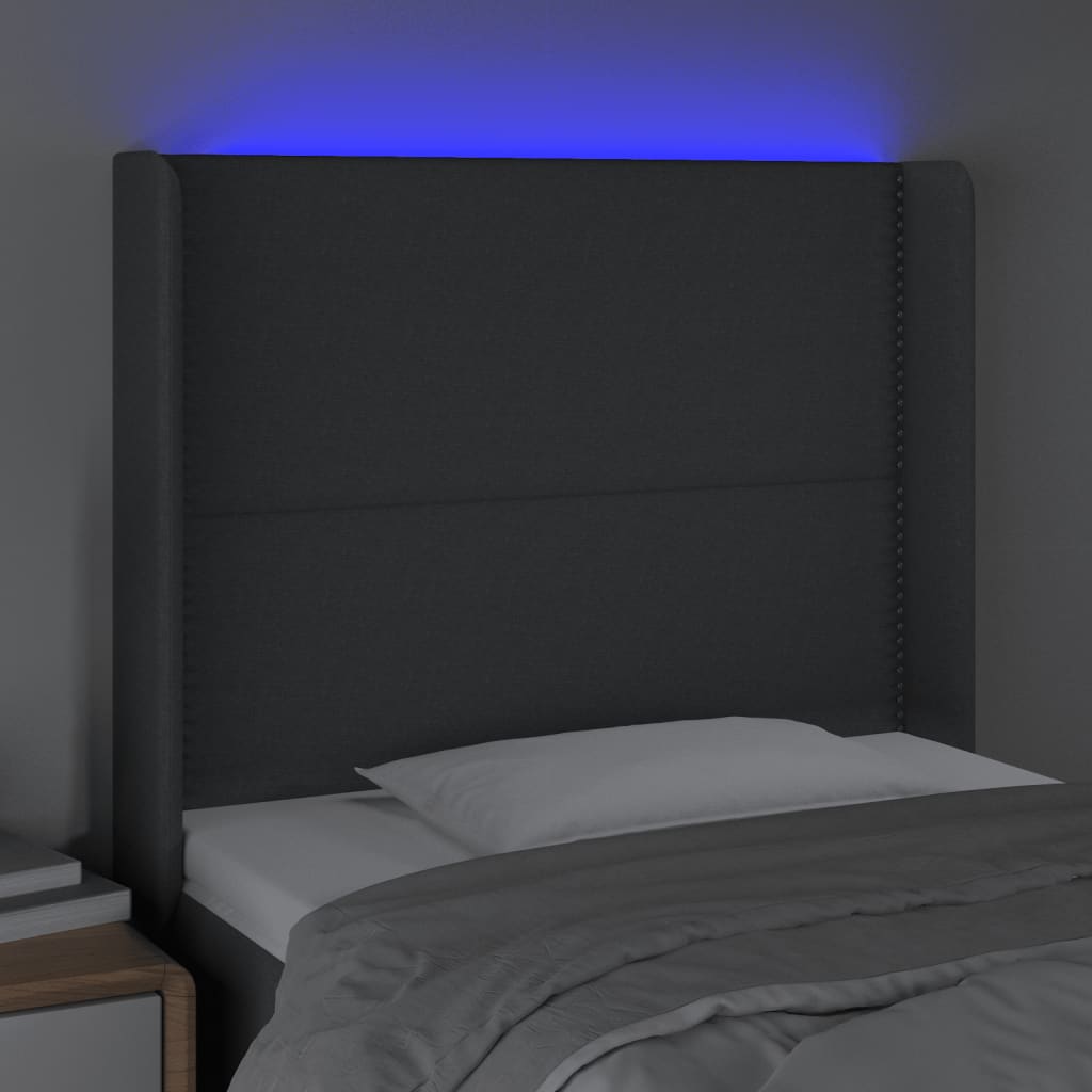 vidaXL Zagłówek do łóżka z LED, ciemnoszary, 103x16x118/128cm, tkanina
