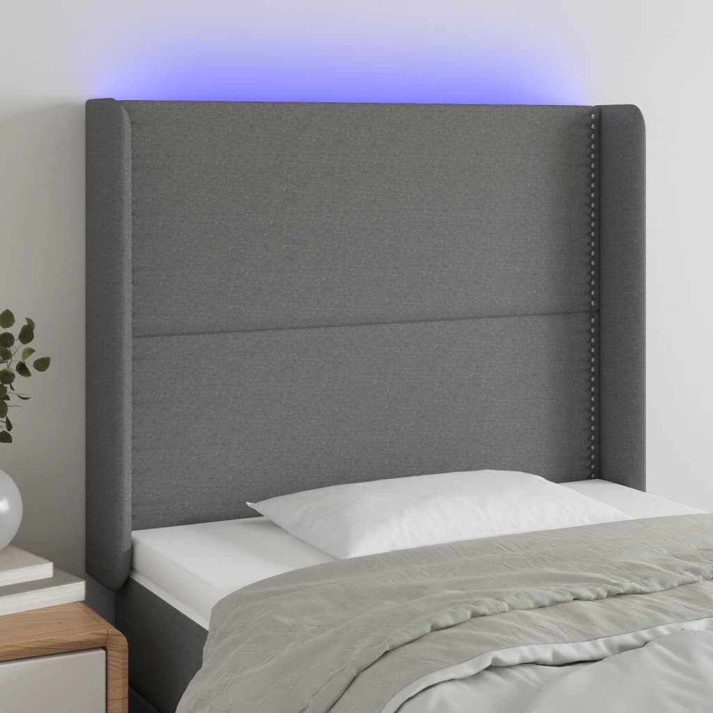 vidaXL Zagłówek do łóżka z LED, ciemnoszary, 103x16x118/128cm, tkanina