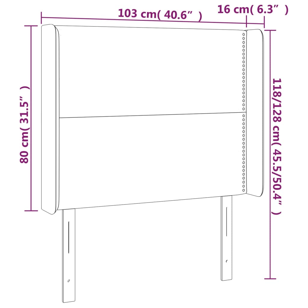 vidaXL Zagłówek do łóżka z LED, czarny, 103x16x118/128 cm, tkanina