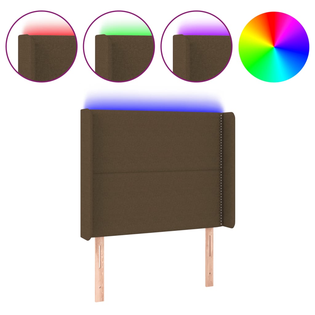 vidaXL Zagłówek do łóżka z LED ciemnobrązowy 103x16x118/128 cm tkanina