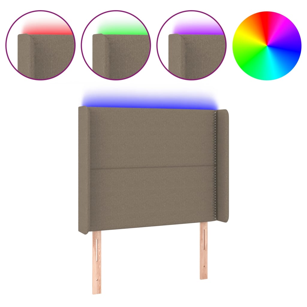 vidaXL Zagłówek do łóżka z LED, taupe, 103x16x118/128 cm, tkanina