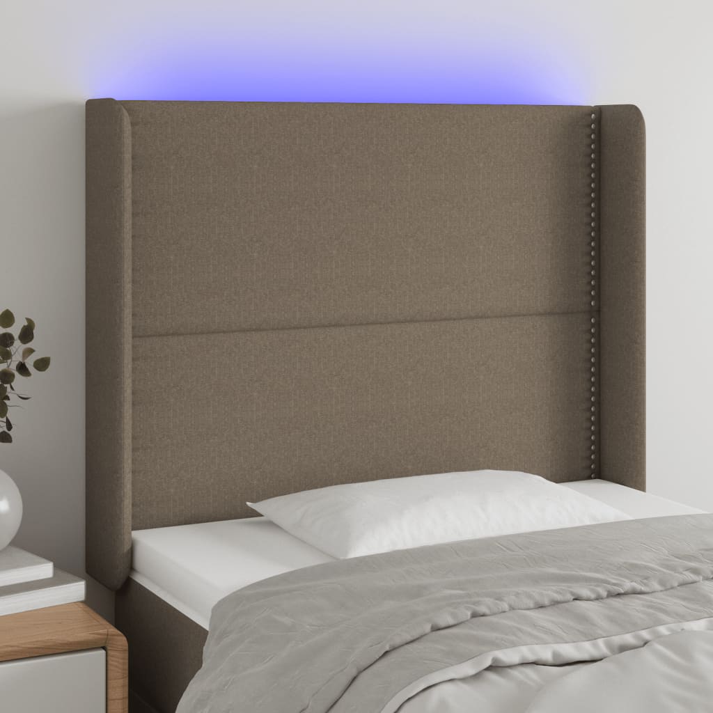 vidaXL Zagłówek do łóżka z LED, taupe, 103x16x118/128 cm, tkanina