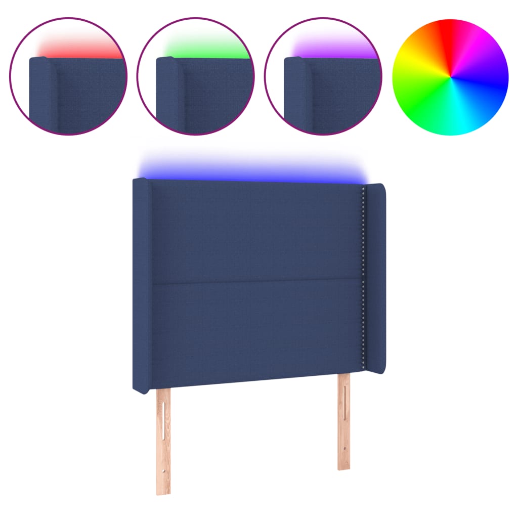 vidaXL Zagłówek do łóżka z LED, niebieski, 103x16x118/128 cm, tkanina
