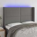 vidaXL Zagłówek do łóżka z LED, ciemnoszary, 147x16x118/128cm, tkanina