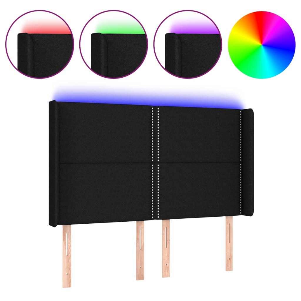 vidaXL Zagłówek do łóżka z LED, czarny, 147x16x118/128 cm, tkanina