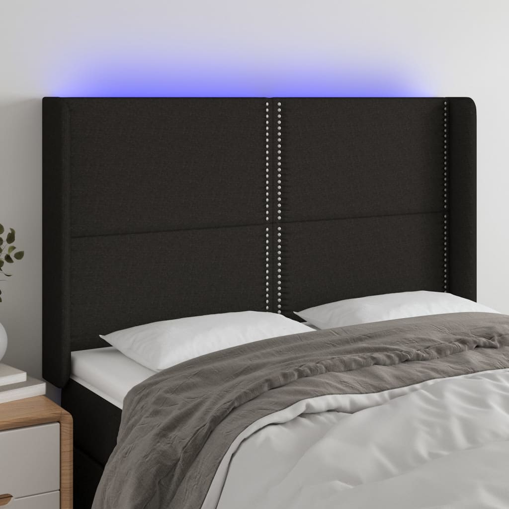 vidaXL Zagłówek do łóżka z LED, czarny, 147x16x118/128 cm, tkanina