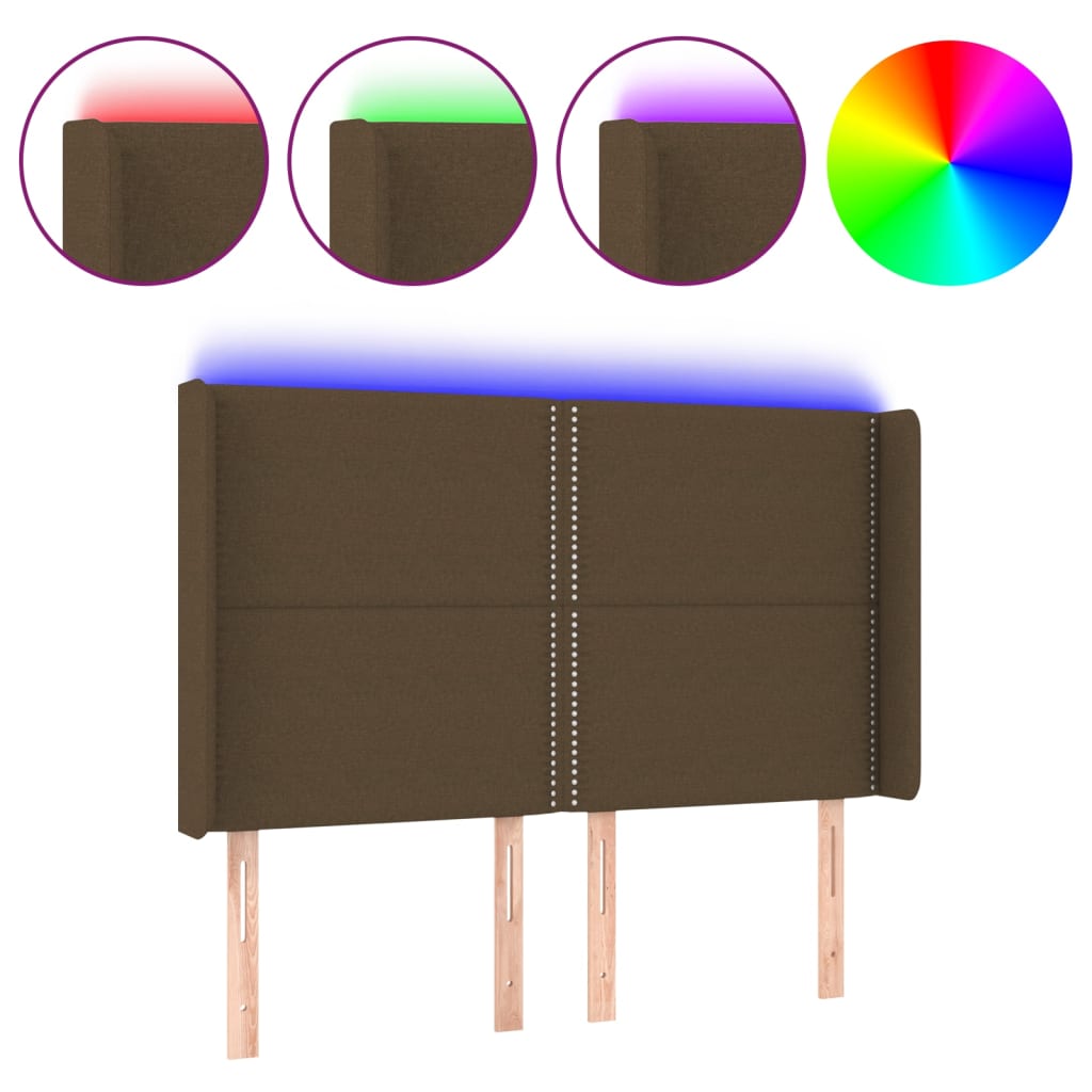 vidaXL Zagłówek do łóżka z LED ciemnobrązowy 147x16x118/128 cm tkanina