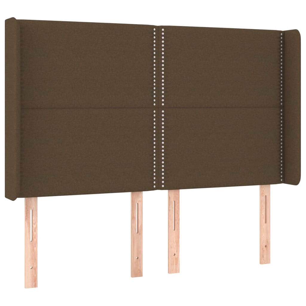 vidaXL Zagłówek do łóżka z LED ciemnobrązowy 147x16x118/128 cm tkanina