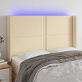 vidaXL Zagłówek do łóżka z LED, kremowy, 147x16x118/128 cm, tkanina