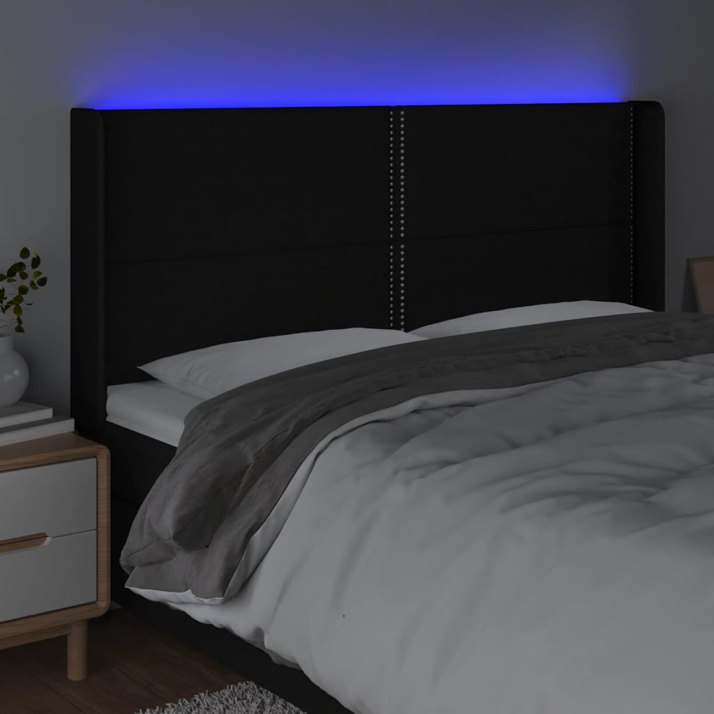 vidaXL Zagłówek do łóżka z LED, czarny, 163x16x118/128 cm, tkanina