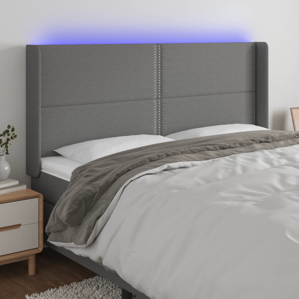 vidaXL Zagłówek do łóżka z LED, ciemnoszary, 183x16x118/128cm, tkanina
