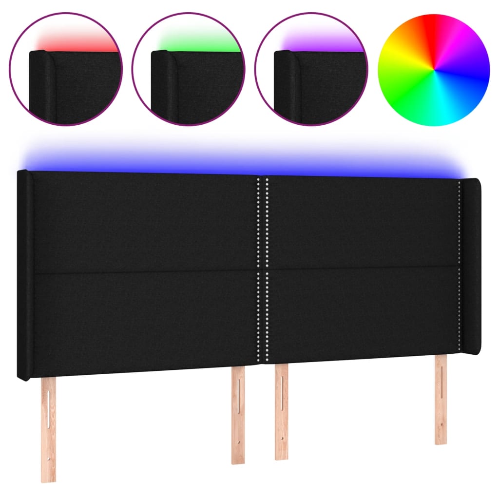 vidaXL Zagłówek do łóżka z LED, czarny, 183x16x118/128 cm, tkanina