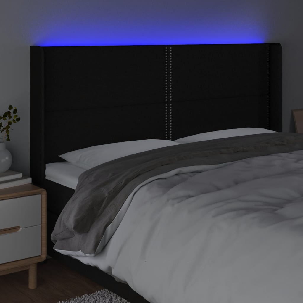 vidaXL Zagłówek do łóżka z LED, czarny, 183x16x118/128 cm, tkanina