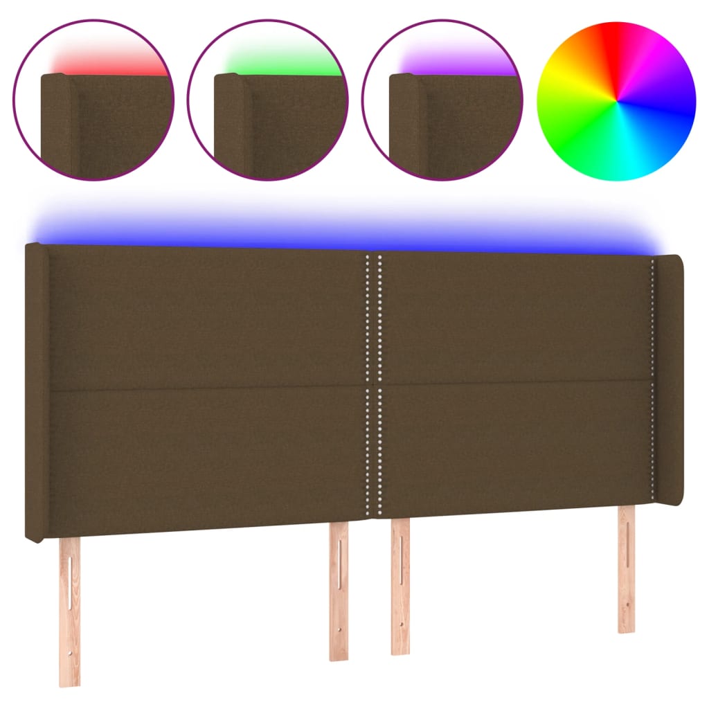 vidaXL Zagłówek do łóżka z LED ciemnobrązowy 183x16x118/128 cm tkanina