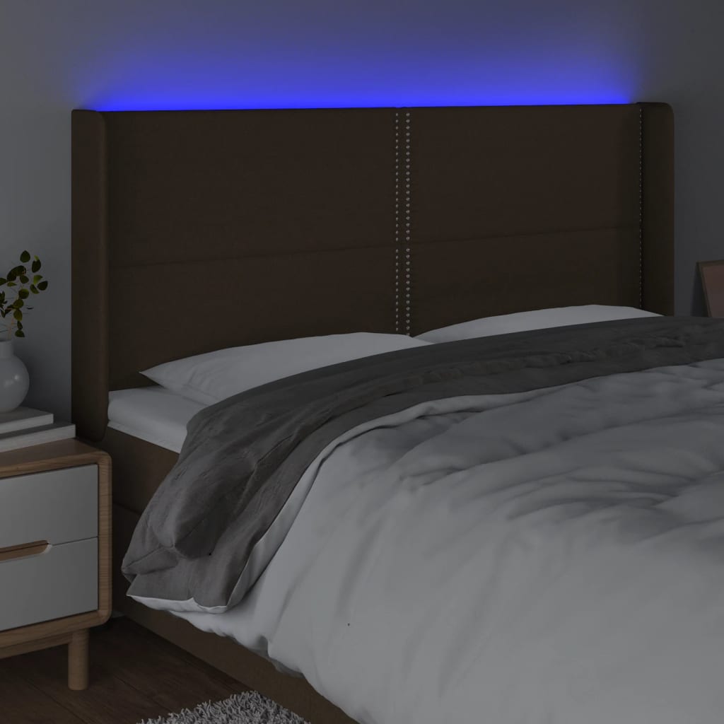vidaXL Zagłówek do łóżka z LED ciemnobrązowy 183x16x118/128 cm tkanina