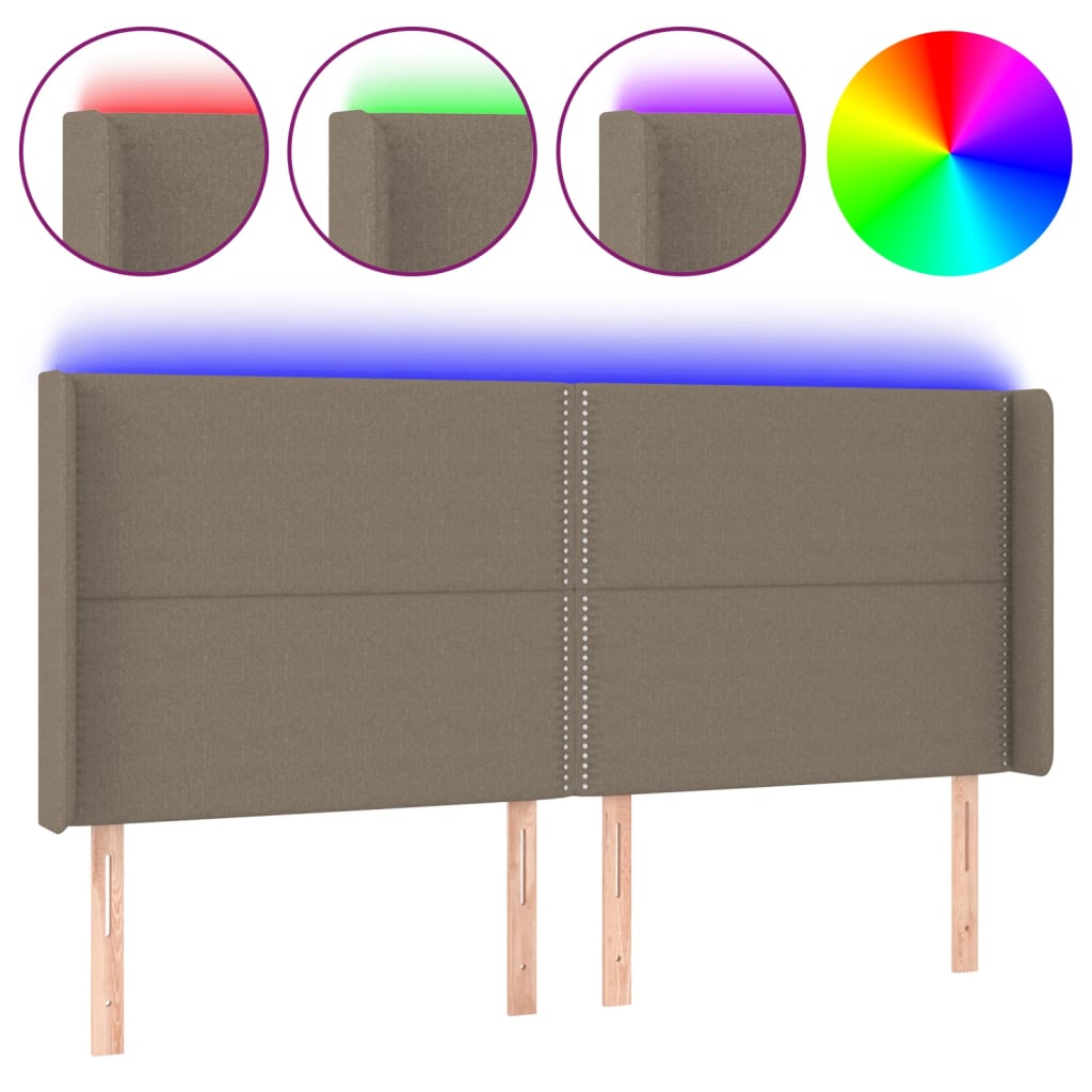 vidaXL Zagłówek do łóżka z LED, taupe, 183x16x118/128 cm, tkanina
