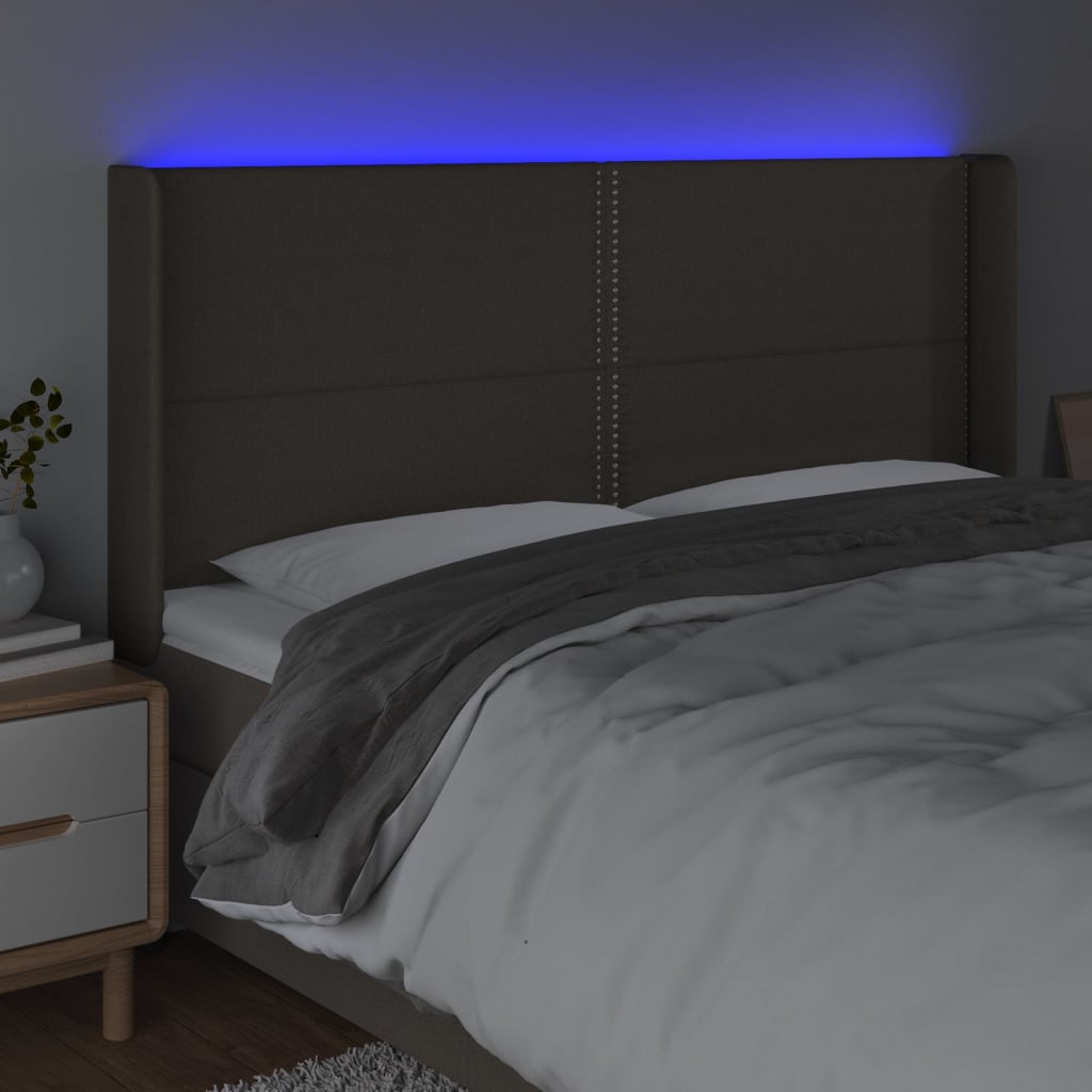 vidaXL Zagłówek do łóżka z LED, taupe, 183x16x118/128 cm, tkanina