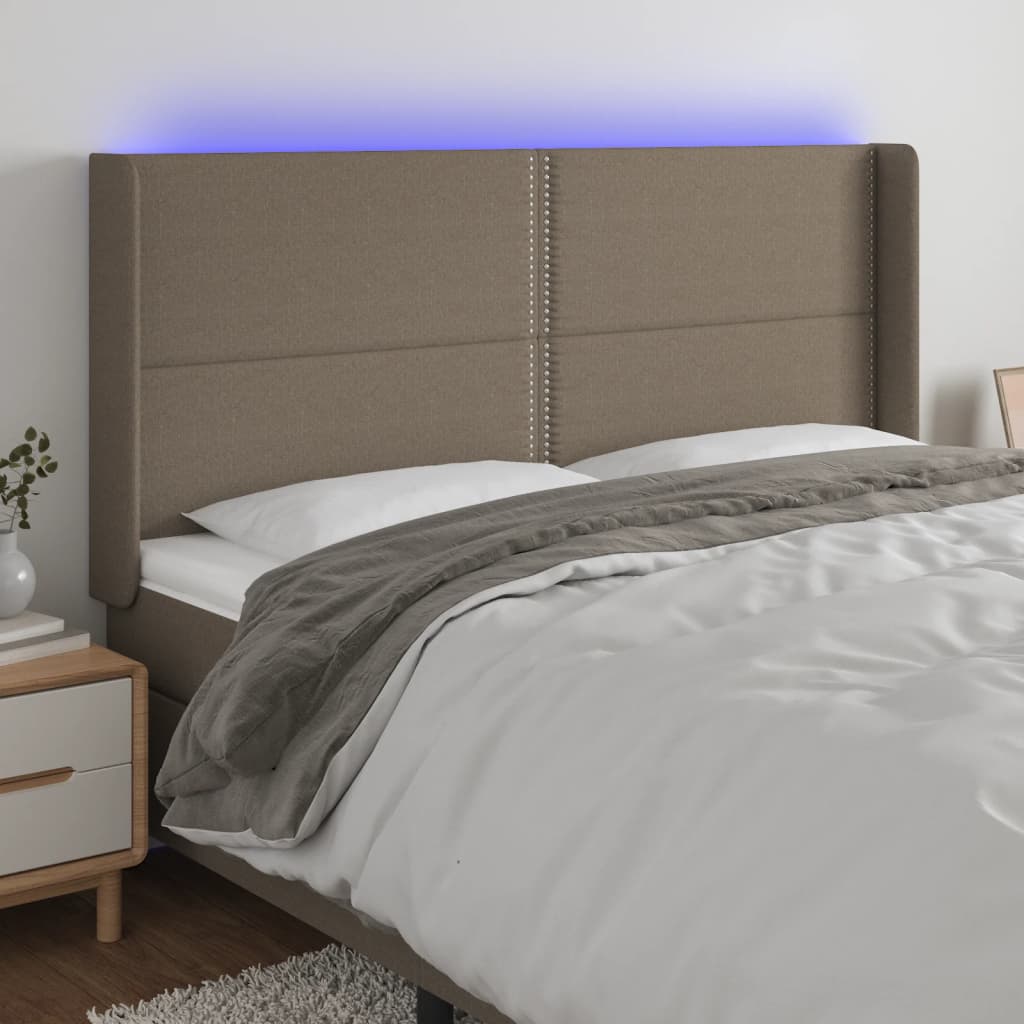 vidaXL Zagłówek do łóżka z LED, taupe, 183x16x118/128 cm, tkanina