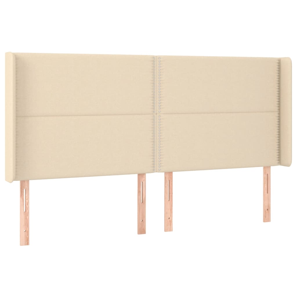 vidaXL Zagłówek do łóżka z LED, kremowy, 183x16x118/128 cm, tkanina