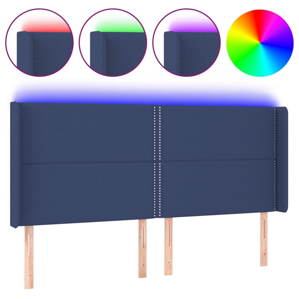 vidaXL Zagłówek do łóżka z LED, niebieski, 183x16x118/128 cm, tkanina