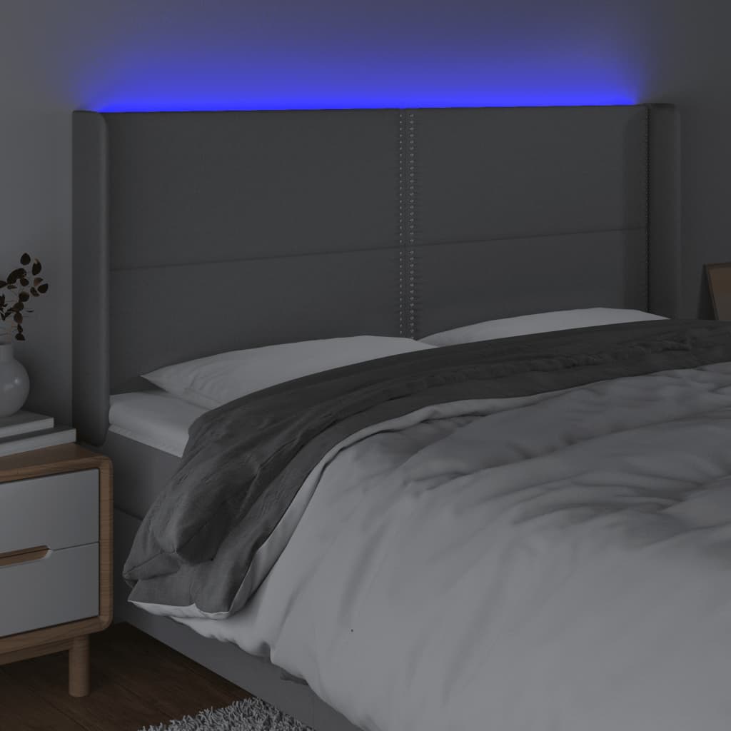 vidaXL Zagłówek do łóżka z LED, jasnoszary, 203x16x118/128 cm, tkanina