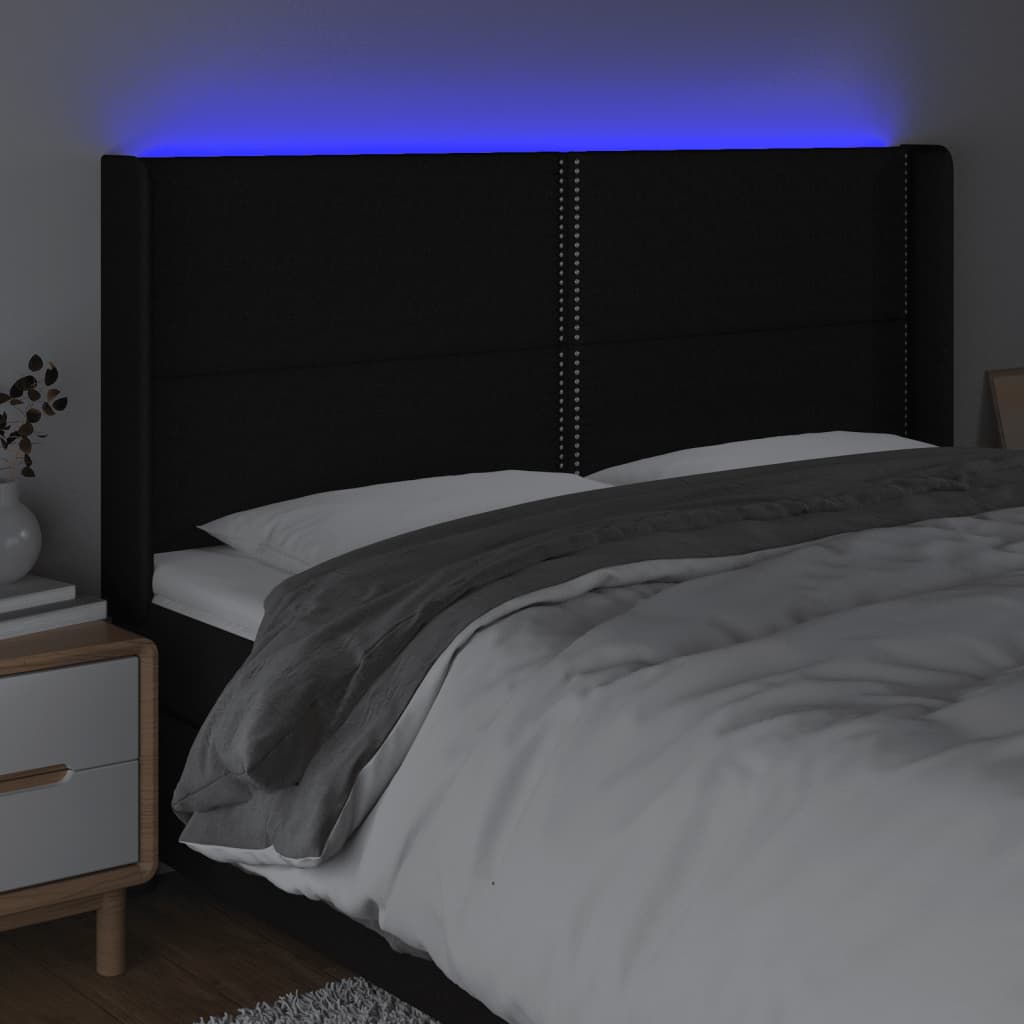 vidaXL Zagłówek do łóżka z LED, czarny, 203x16x118/128 cm, tkanina