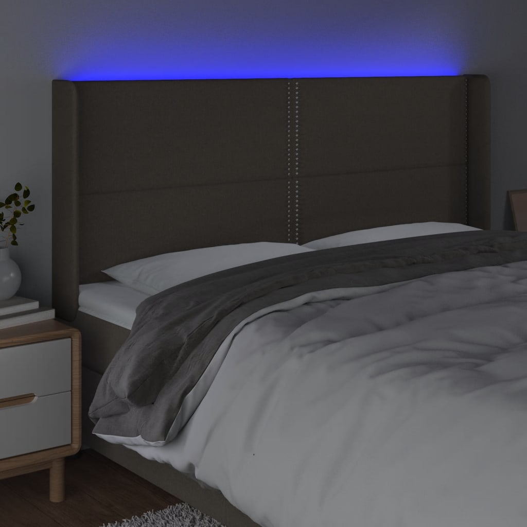 vidaXL Zagłówek do łóżka z LED, taupe, 203x16x118/128 cm, tkanina