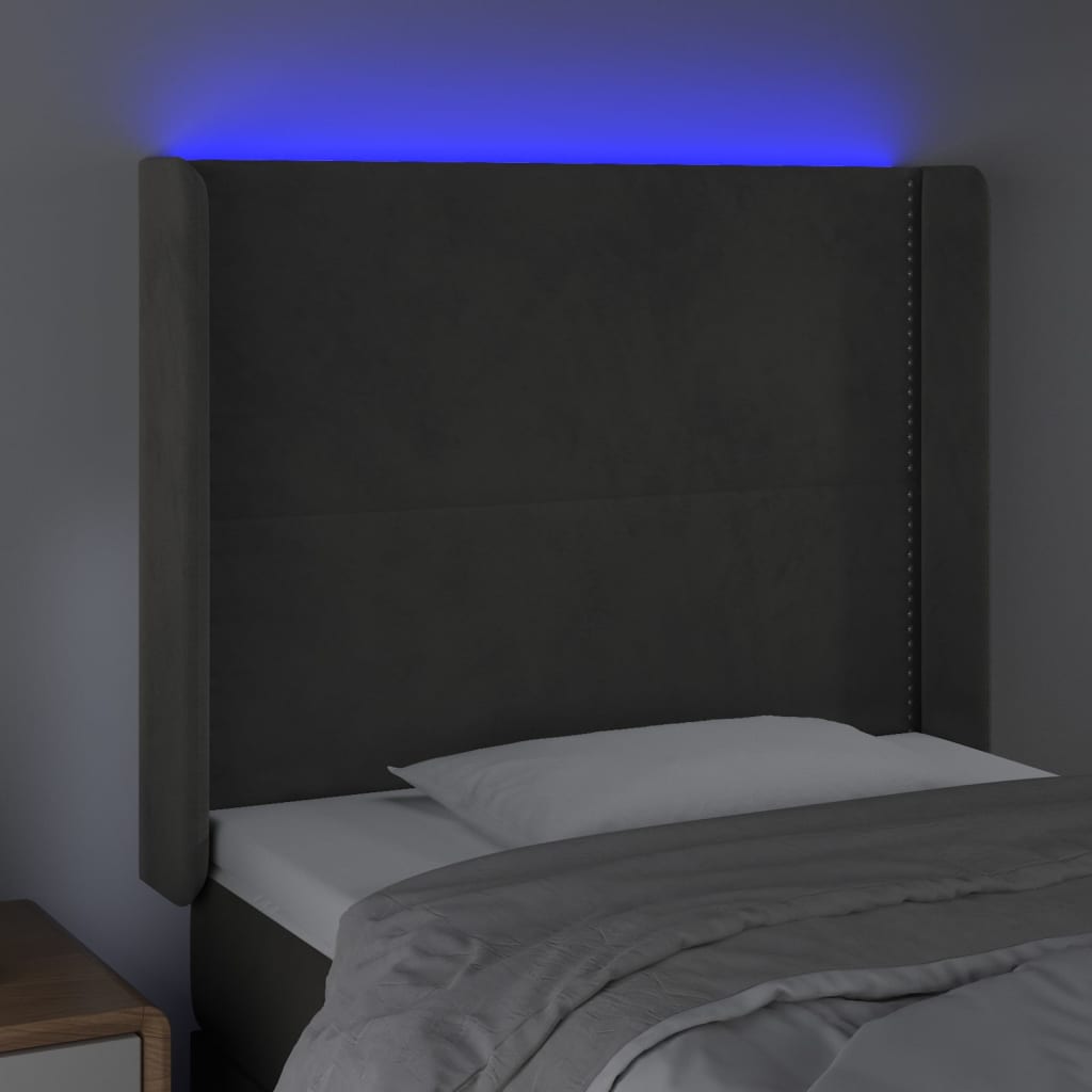 vidaXL Zagłówek do łóżka z LED, ciemnoszary, 83x16x118/128 cm, aksamit