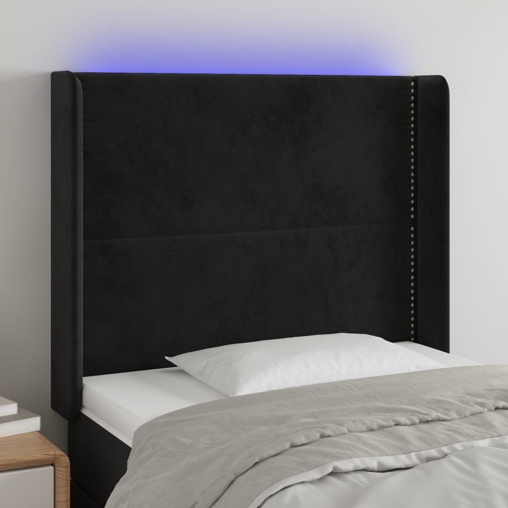 vidaXL Zagłówek do łóżka z LED, czarny, 83x16x118/128 cm, aksamit