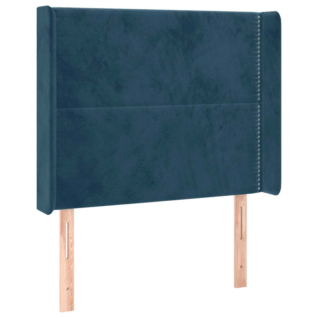 vidaXL Zagłówek do łóżka z LED ciemnoniebieski 83x16x118/128cm tkanina