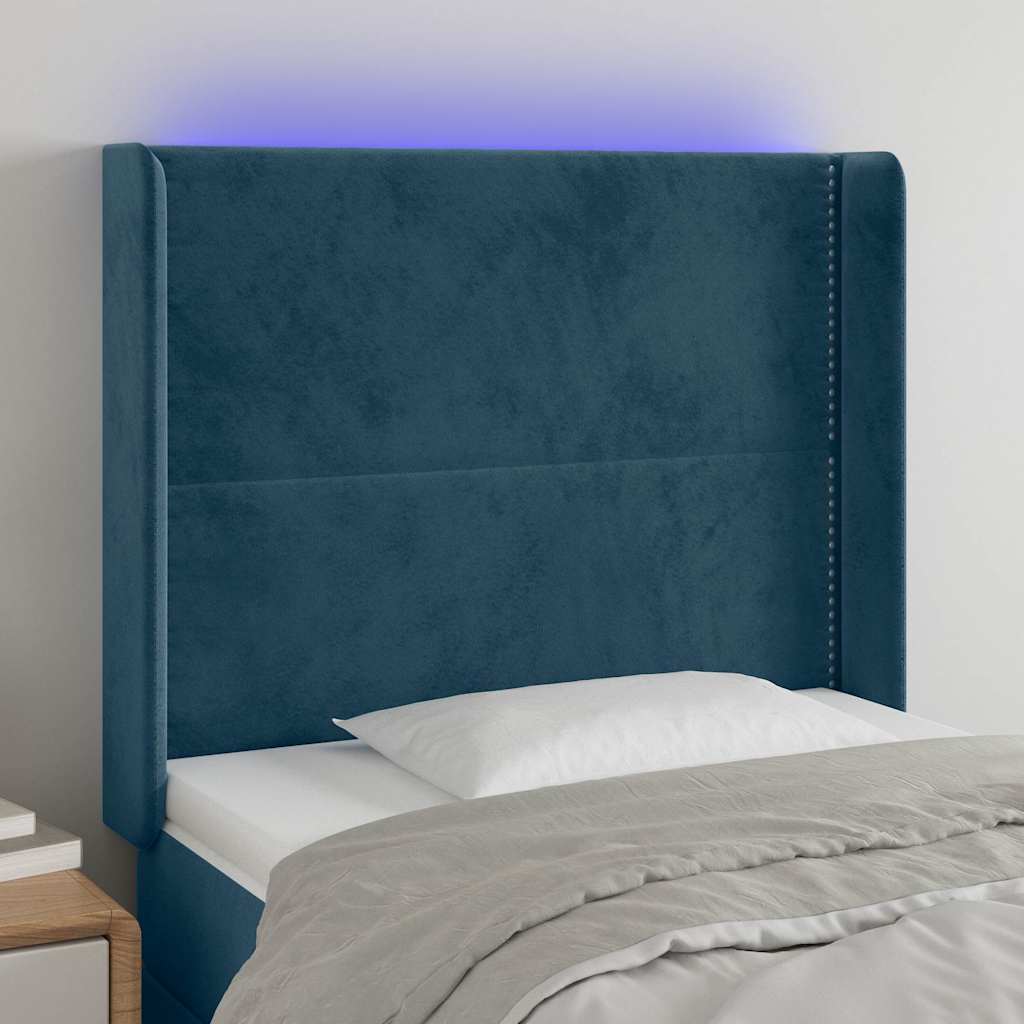vidaXL Zagłówek do łóżka z LED ciemnoniebieski 83x16x118/128cm tkanina