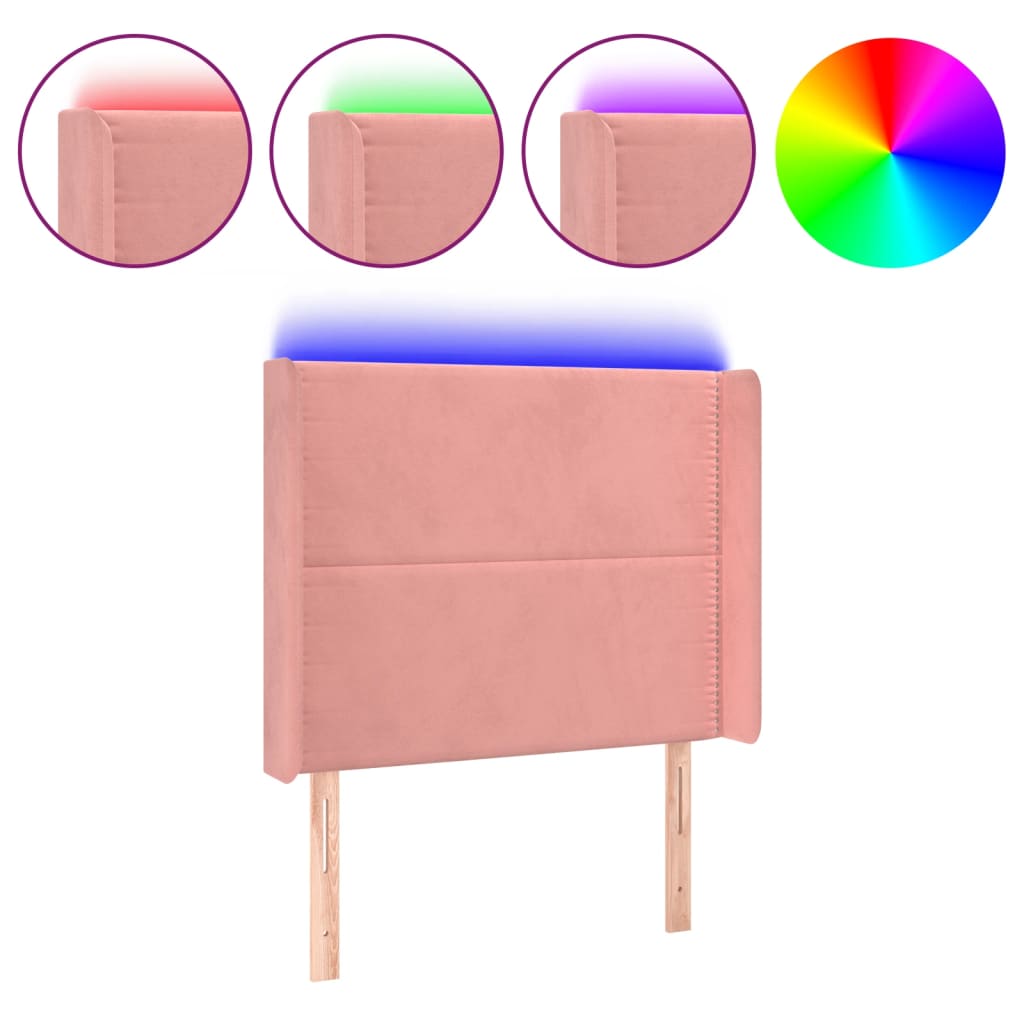 vidaXL Zagłówek do łóżka z LED, różowy, 83x16x118/128 cm, aksamit