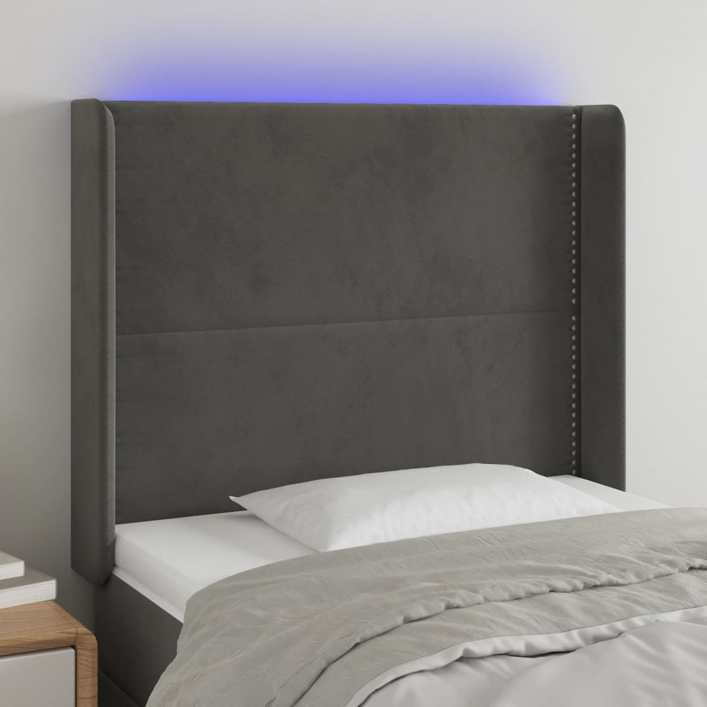 vidaXL Zagłówek do łóżka z LED, ciemnoszary, 93x16x118/128 cm, aksamit