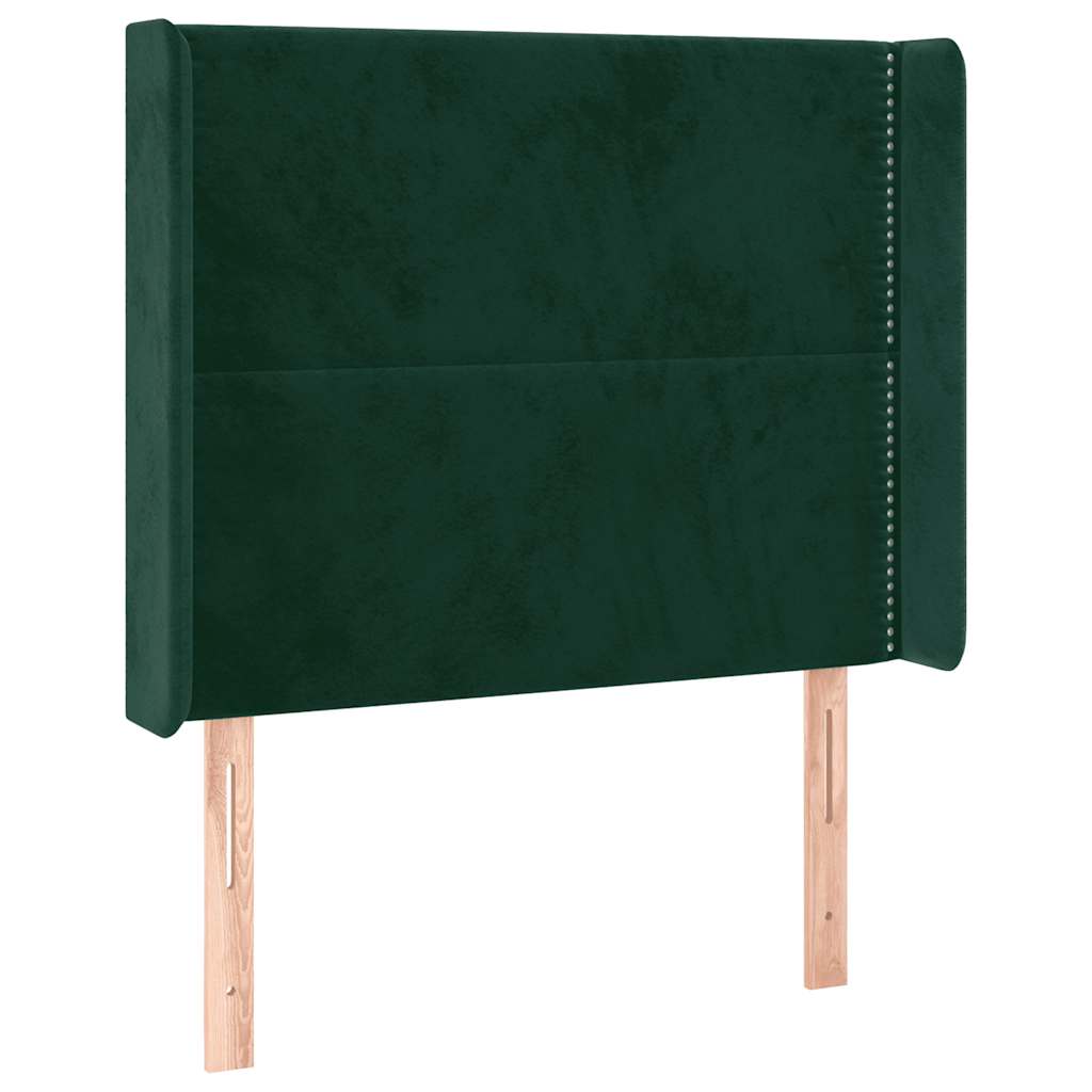 vidaXL Zagłówek do łóżka z LED, ciemnozielony 93x16x118/128 cm aksamit