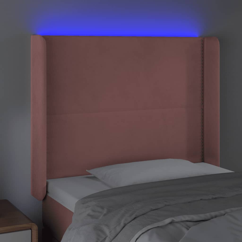 vidaXL Zagłówek do łóżka z LED, różowy, 93x16x118/128 cm, aksamit