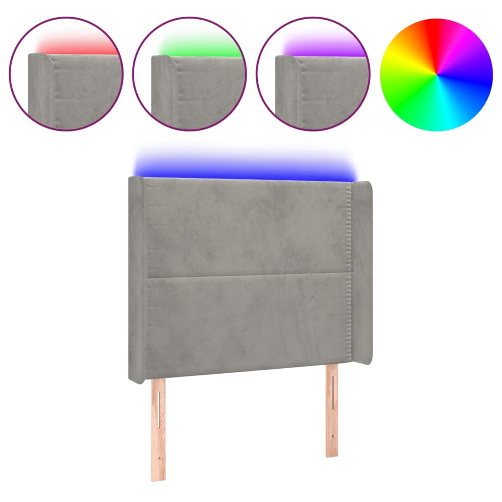 vidaXL Zagłówek do łóżka z LED, jasnoszary, 103x16x118/128 cm, aksamit