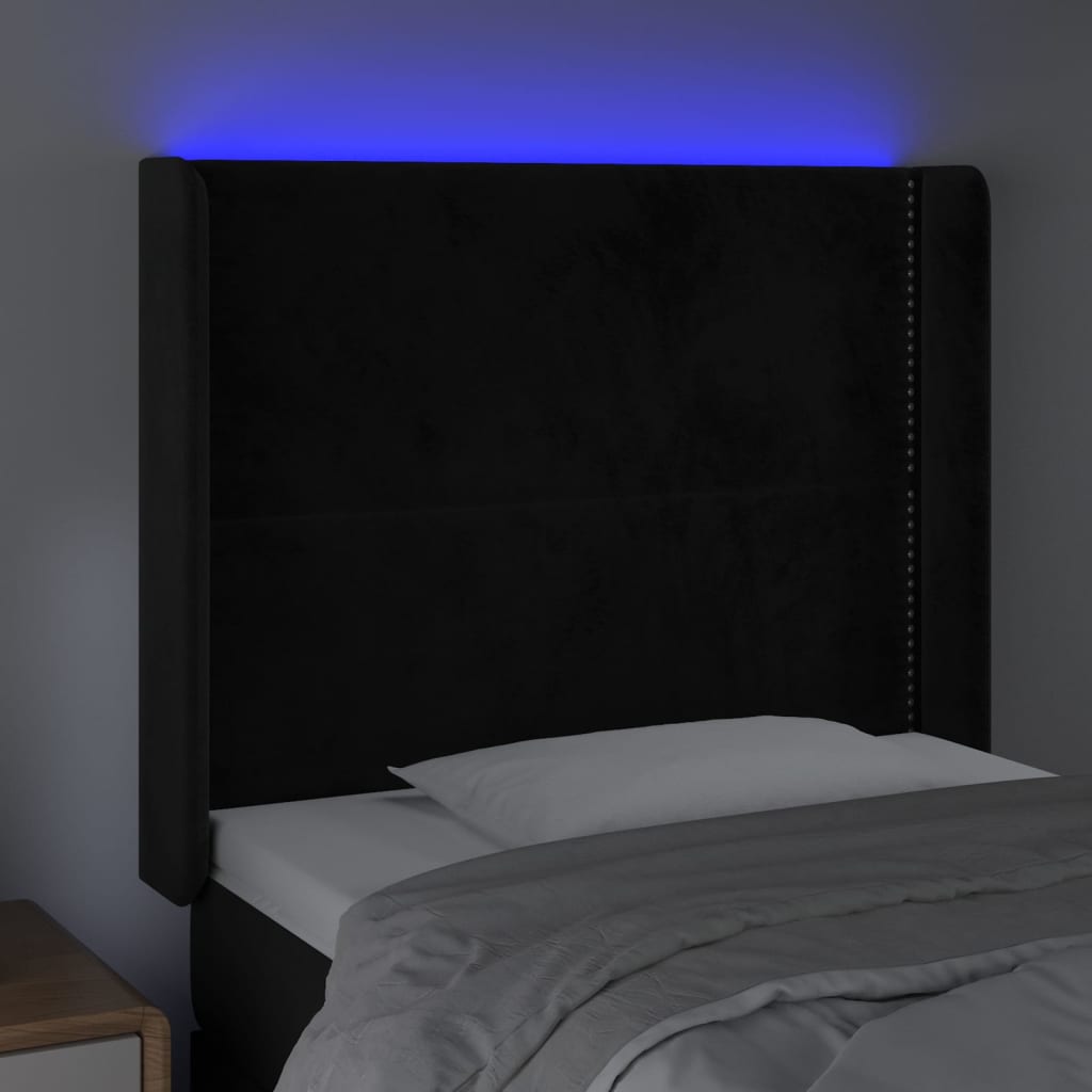 vidaXL Zagłówek do łóżka z LED, czarny, 103x16x118/128 cm, aksamit