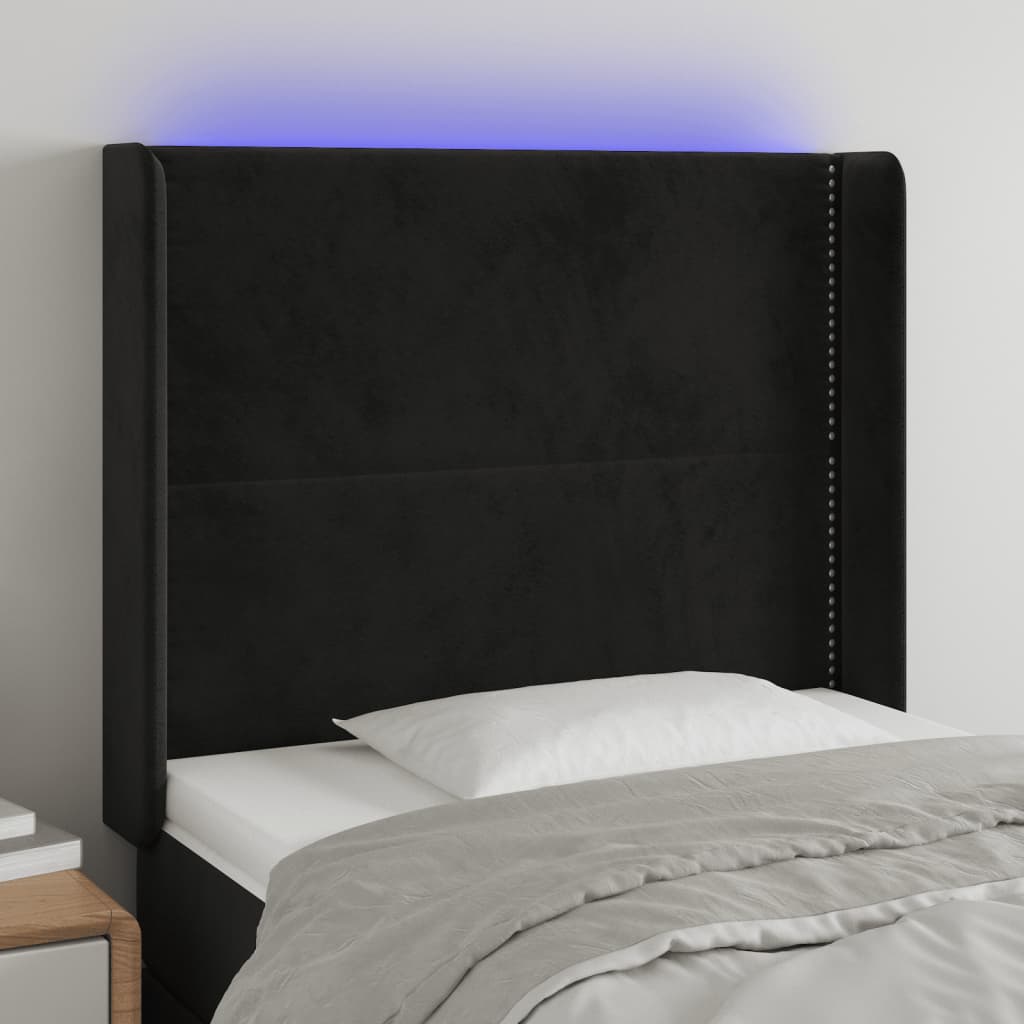 vidaXL Zagłówek do łóżka z LED, czarny, 103x16x118/128 cm, aksamit