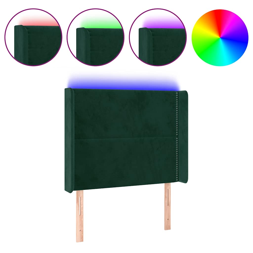vidaXL Zagłówek do łóżka z LED, ciemnozielony 103x16x118/128cm aksamit